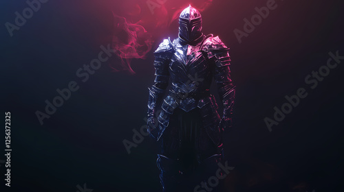 Epic knight in full armor isolated on a luminescent high-quality with a majestic and heroic presence. Ethereal Armor. Illustration