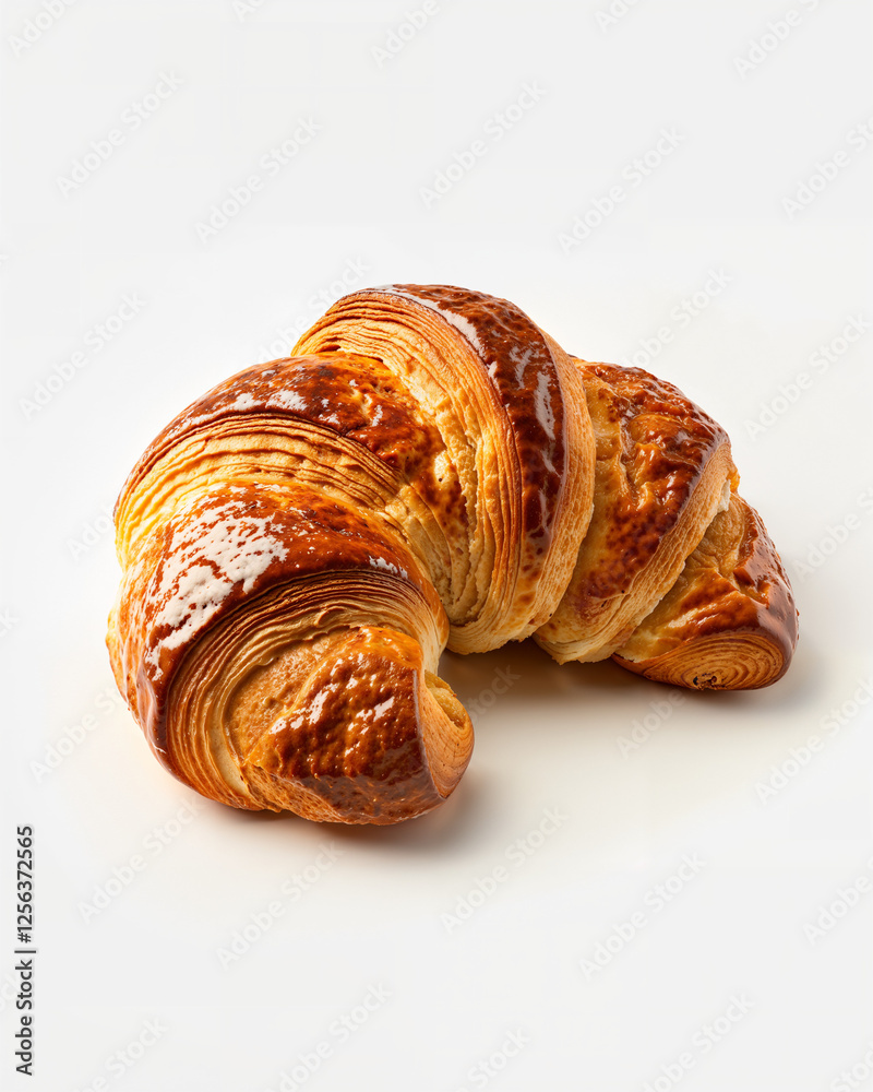 Freshly baked croissant showcasing golden layers with a crispy exterior and soft interior at a bakery Freshly baked croissant showcasing golden layers with a crispy exterior and soft interior at a bakery