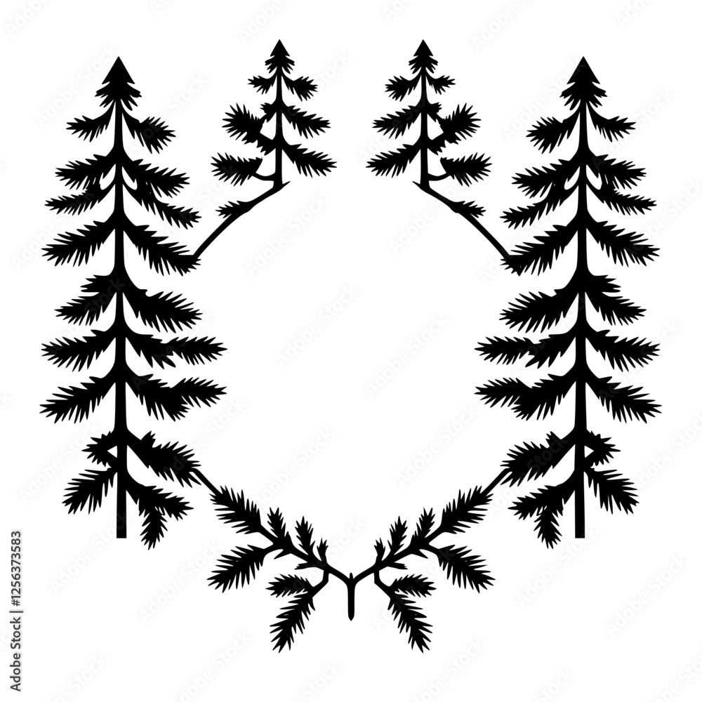 Fir tree frame wreath in silhouetted format with a minimal background.