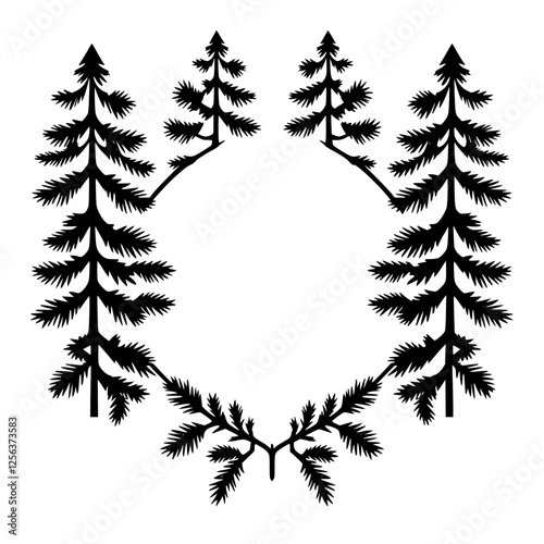 Fir tree frame wreath in silhouetted format with a minimal background.