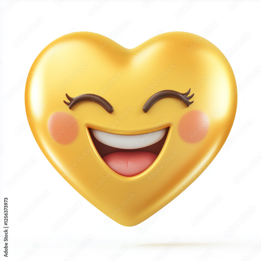 3D yellow heart emoji with a cheerful happy face on white background symbolizing love, joy, positivity, digital emotion, and fun social media expression 3D yellow heart emoji with a cheerful happy face on white background symbolizing love, joy, positivity, digital emotion, and fun social media expression