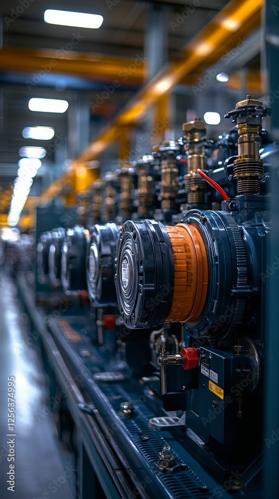 Fototapeta premium This image features precision instruments located in a high-tech production area, representing the intricacies of engineering and manufacturing excellence in a contemporary facility.