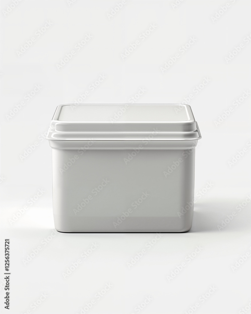 White container on a plain background with a sealed lid displayed in a minimalistic style White container on a plain background with a sealed lid displayed in a minimalistic style