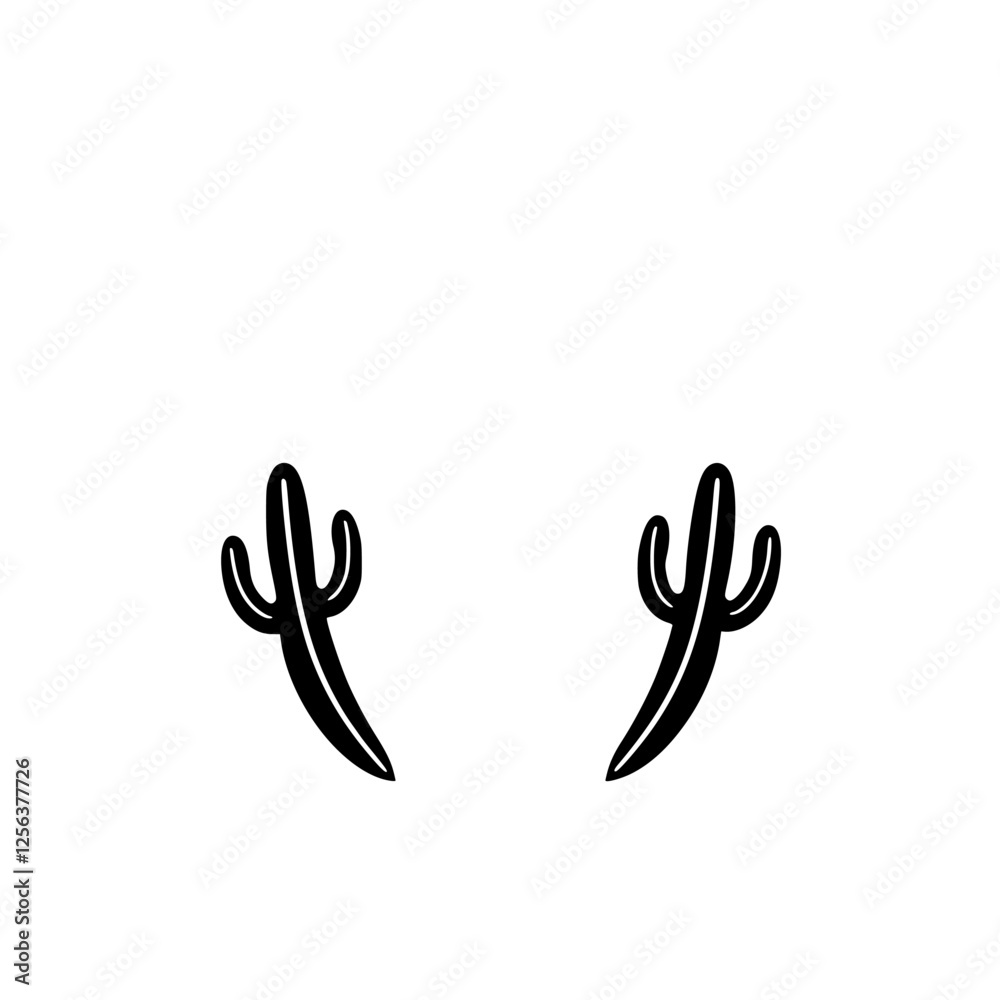 Obraz premium Black and white minimalist illustration of two cacti, symmetrically arranged on a white background.
