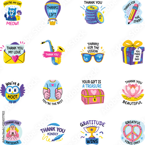 Collection of Flat Style Gratitude Stickers 

