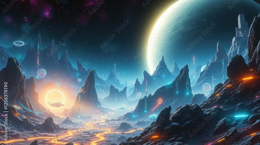 Fototapeta premium Giant war station on an alien planet