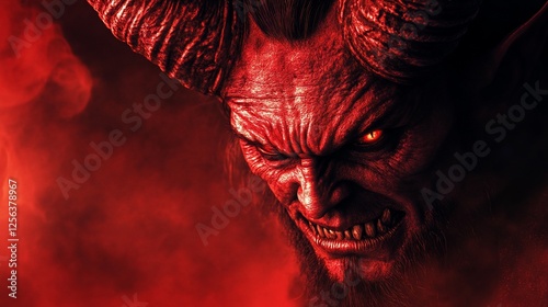 Infernal Portrait: A Glaring Demon in Crimson Haze