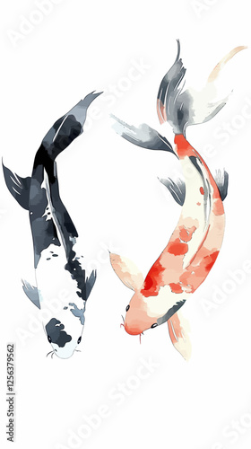 Minimalist Koi Carp Watercolor Vector Art in Flat SVG Style for Zen Decor