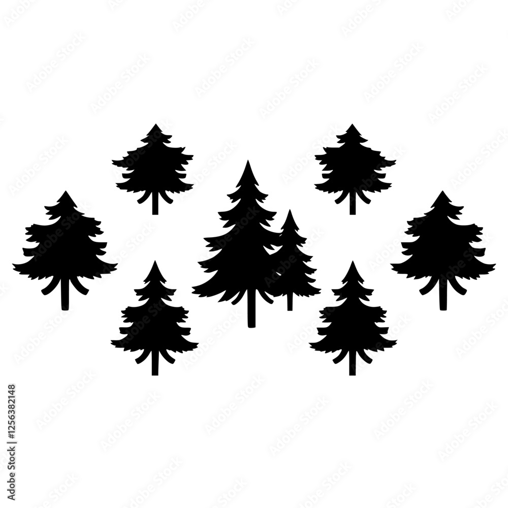 Obraz premium Black and White Silhouette Forest: minimalist design, trees on a white background.