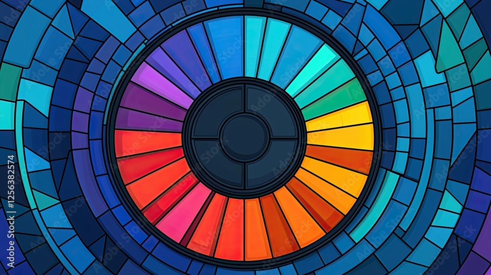 Naklejka premium Abstract Colorful Wheel Design in Stained Glass Style