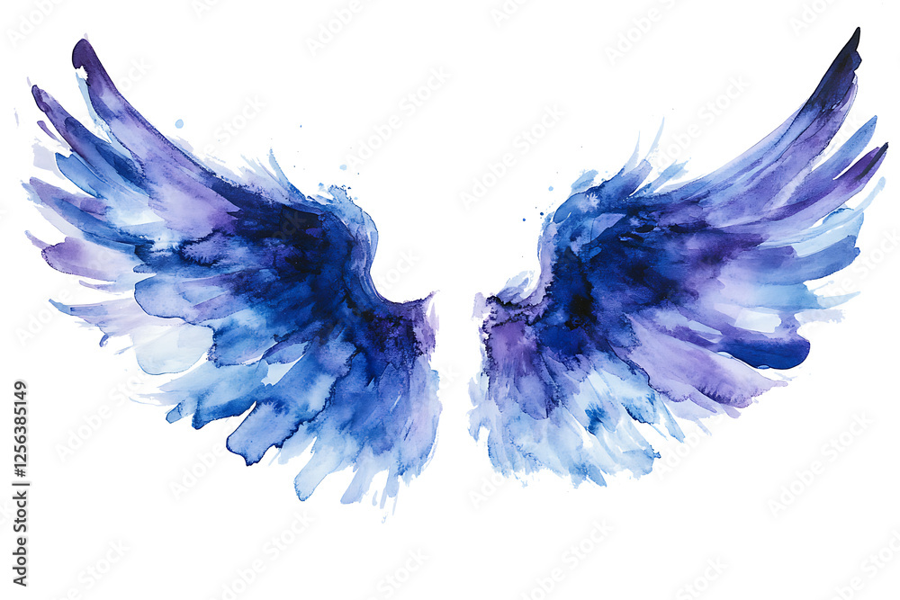 Fototapeta premium Dark blue and purple fantasy angel wings isolated on white background PNG.AI GENERATED