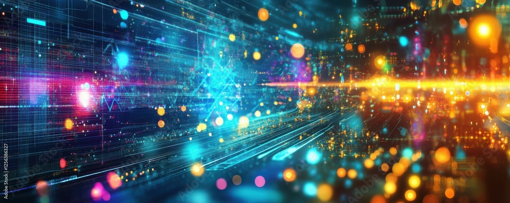 Fototapeta premium Futuristic digital data stream with vibrant colors and abstract patterns