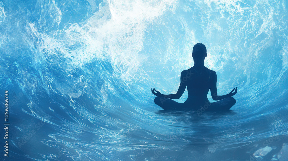 Fototapeta premium Meditating in a Surreal Ocean Scene