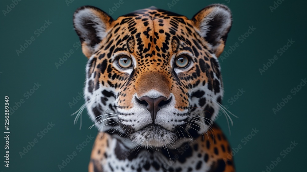 Obraz premium Closeup of a jaguar's face with striking eyes and intricate patterns on its fur
