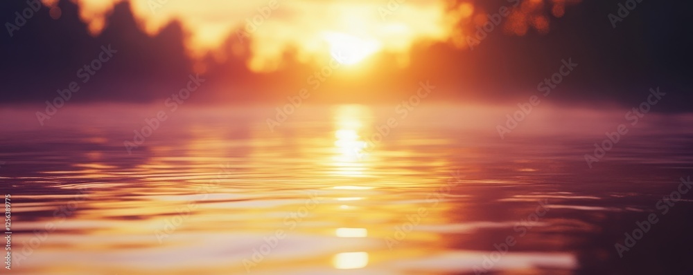 Tranquil lake at sunset with vibrant colors reflecting on calm water surface Tranquil lake at sunset with vibrant colors reflecting on calm water surface