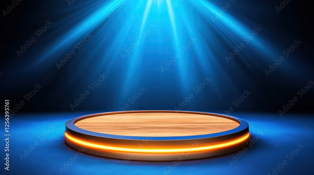 Obraz premium Bright Stage with Dramatic Lighting and Smooth Wooden Surface
