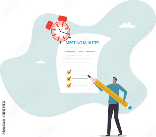 Meeting minutes, lecture summary or meeting conclusion document, effective writing for discussion plan,business concept.flat character.