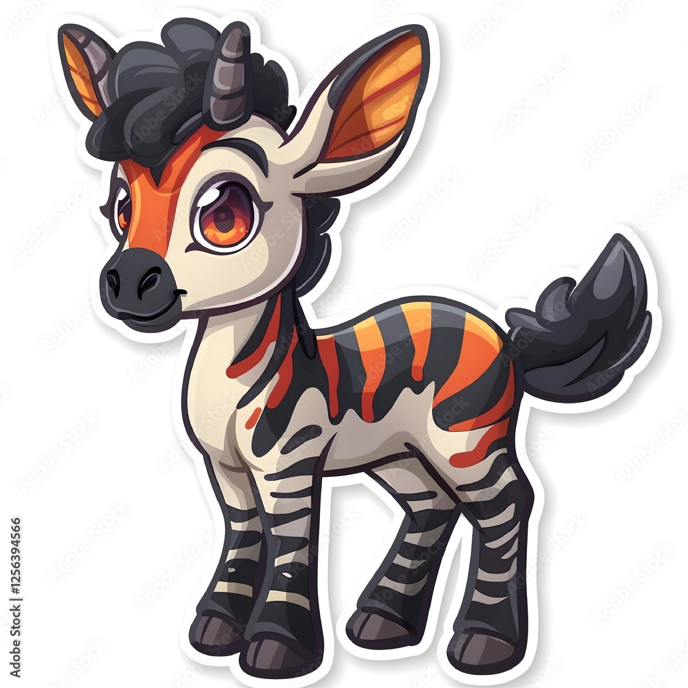 Obraz premium Friendly okapi sticker with a jungle background.