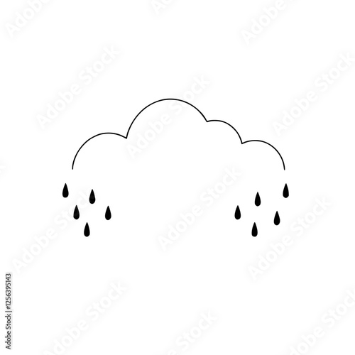 Simple cloud outline with raindrops on white background.