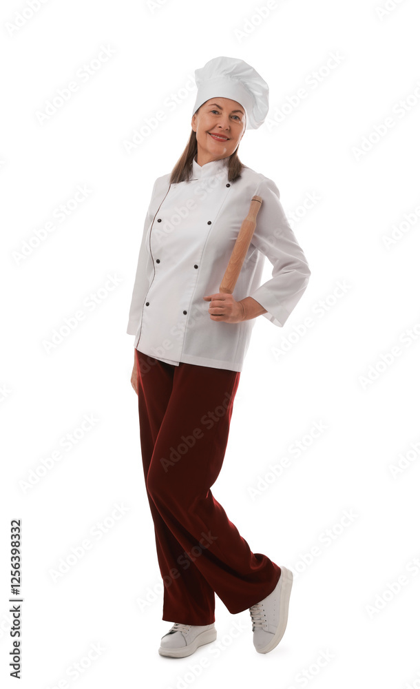 Happy chef with rolling pin on white background Happy chef with rolling pin on white background