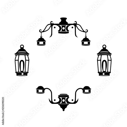 Minimalist illustration of decorative lanterns with a white background.