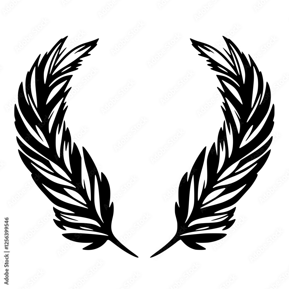 Obraz premium Laurel Wreath Illustration: A black-and-white, feather-like wreath.