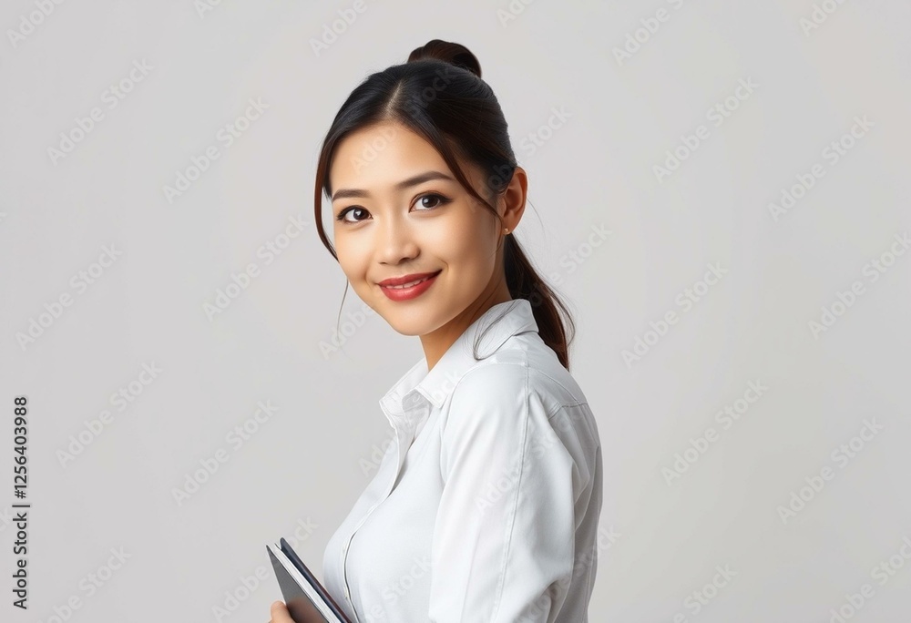 Female teacher portrait with gentle smile and professional attire Female teacher portrait with gentle smile and professional attire