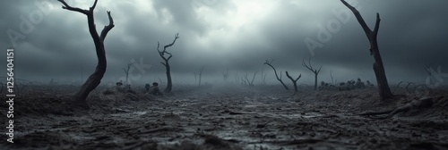 World war i no man land with craters and bare trees