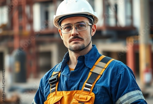 Photorealistic portrait of a male constructor worker photo