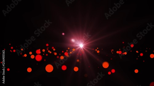 Red Glowing Particles: Abstract red particles glowing and floating in dark space with bright light rays. Perfect for backgrounds, overlay and motion graphics.