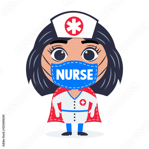 Nurse mask sticker in flat style 