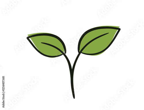 Sprout with two leaves. Spring, planting and nature design element. Isolated vector image