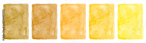 Yellow watercolor hand drawn backgrounds vector set, collection.  Honey lemon mustard ochre gold dark light yellow. A4 watercolour textures with aquarelle stains. Painted rectangle templates bundle