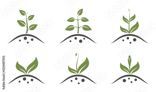 Plant sprout icon set. Spring, growing and planting symbols. Isolated vector images in simple style