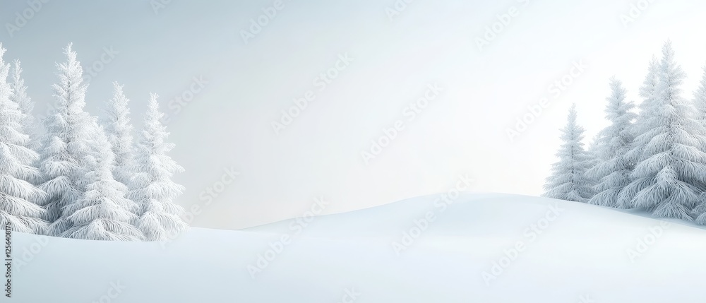 Fototapeta premium Serene winter landscape with snow-covered pine trees
