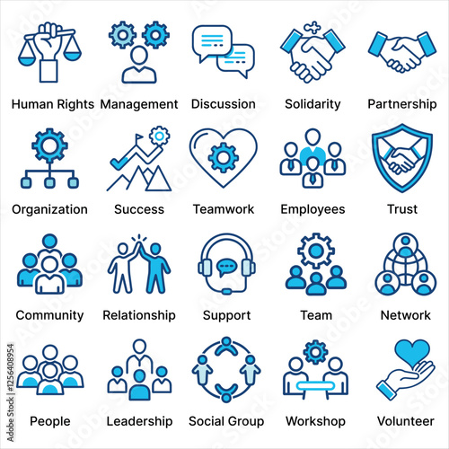 Community icon set. Collection of people, team, success and more. Vector illustration. Easily changes to any color.