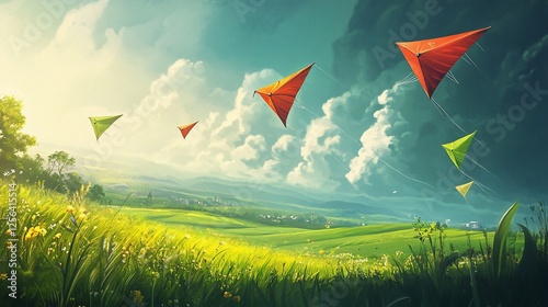 Kites Soaring Over a Serene Landscape
