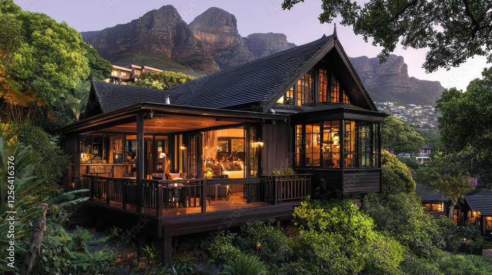 Luxurious Mountainside Home Evening Ambiance Luxurious Mountainside Home Evening Ambiance