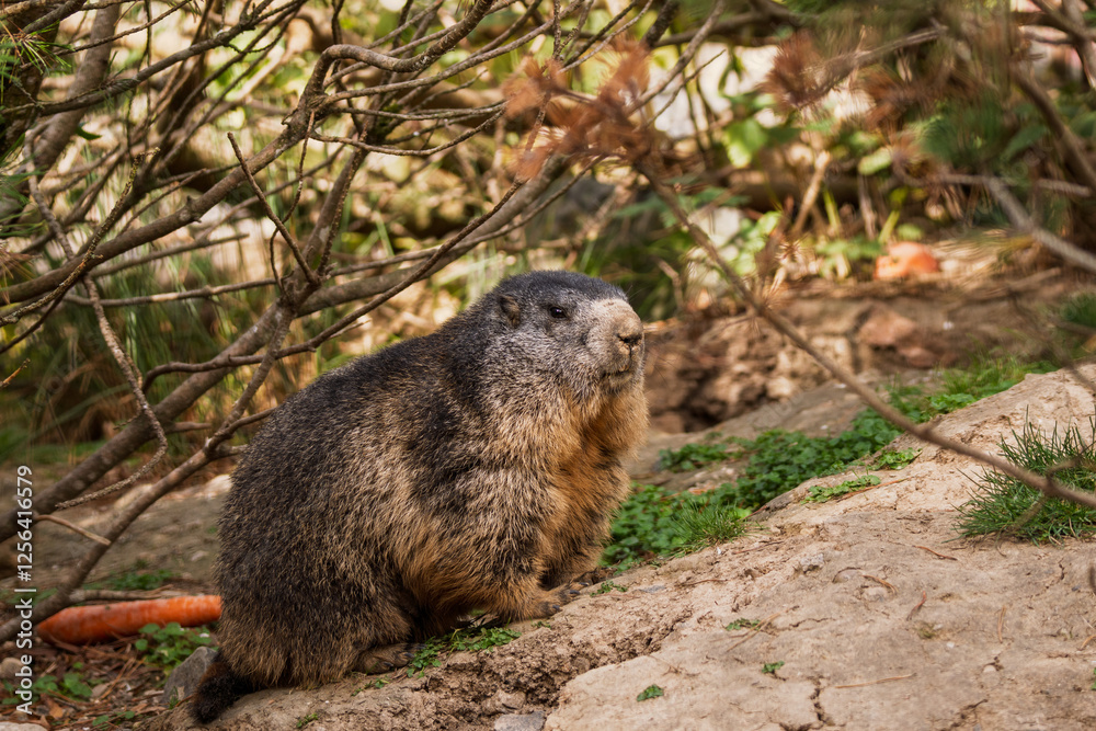 marmotte avec belle proximité, en parc zoologique marmotte avec belle proximité, en parc zoologique