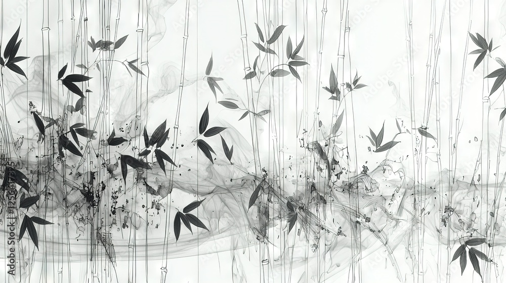 Obraz premium A monochrome image features a lush green plant surrounded by a dark backdrop