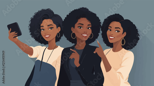 Group of women taking selfies and talking on mobile phones. Silhouette of people capturing moments with smartphones.