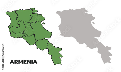 Armenia political regions green outline map set