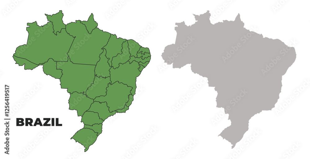 Brazil political regions green outline map set Brazil political regions green outline map set