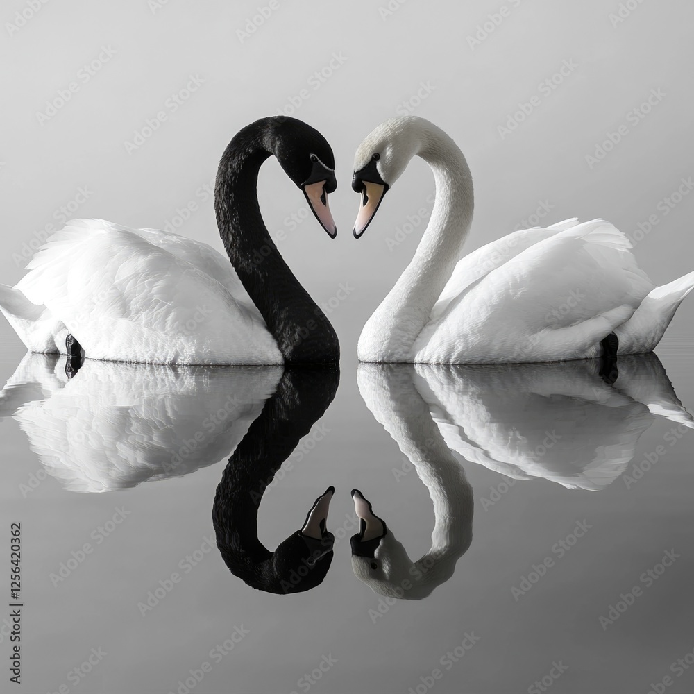 Obraz premium Reflection of Love: Swans Share a Moment