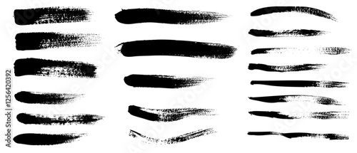 Set of smudged paint shapes, smash roller, brush, spatula