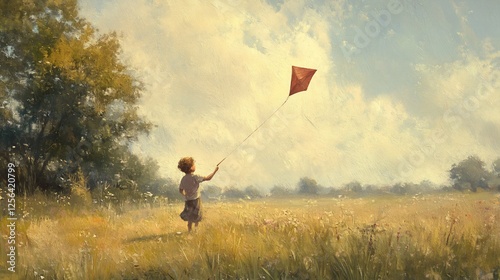 Child's Joyful Flight: A Summer Day's Dream in a Golden Field
