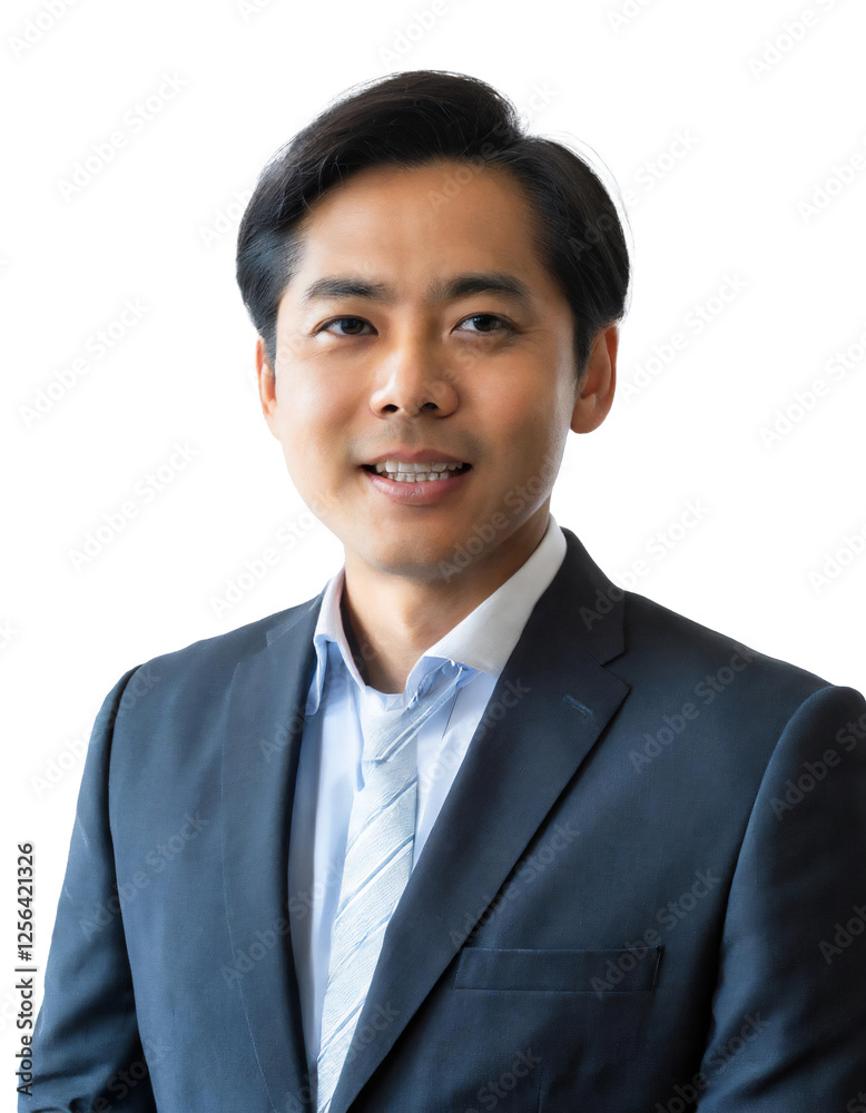 Portrait of only one Man. White Background.