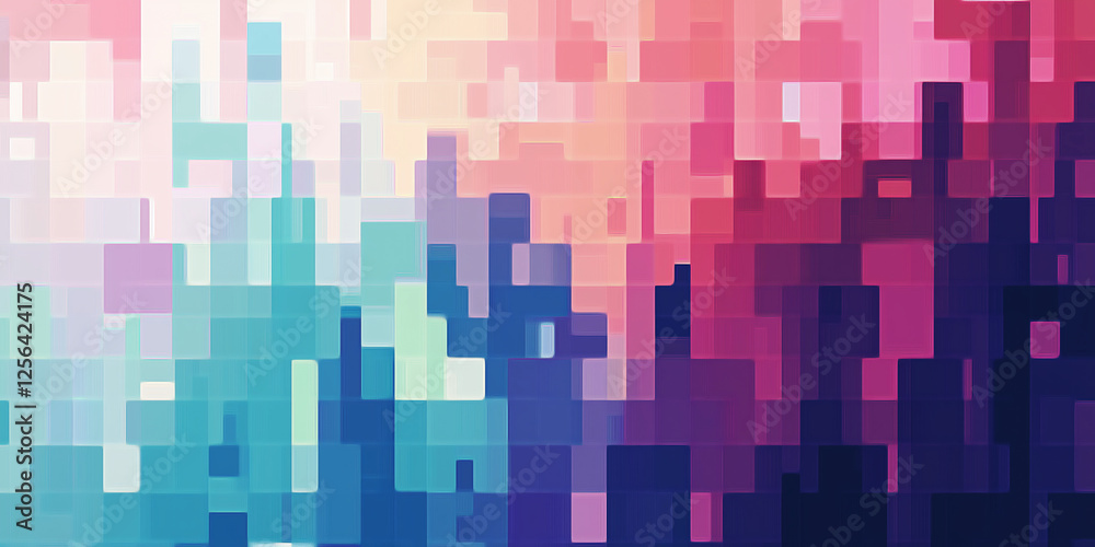 Cool tones colored flat digital pixel art modern design isolated on white