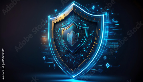 shield and padlock on binary code