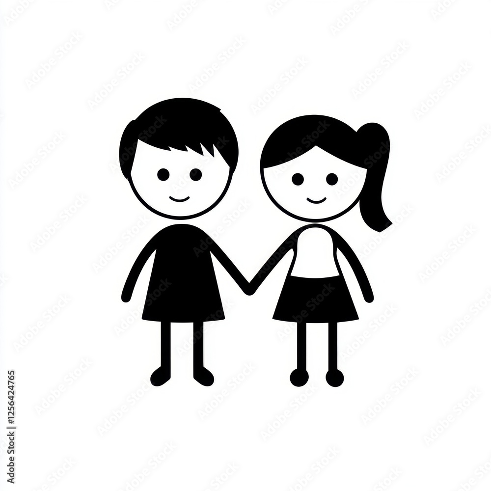 Simple logo, boy and girl holding hands, simple shapes, minimalistic, white background, flat design, black on white, cute, no text Generative AI Simple logo, boy and girl holding hands, simple shapes, minimalistic, white background, flat design, black on white, cute, no text Generative AI